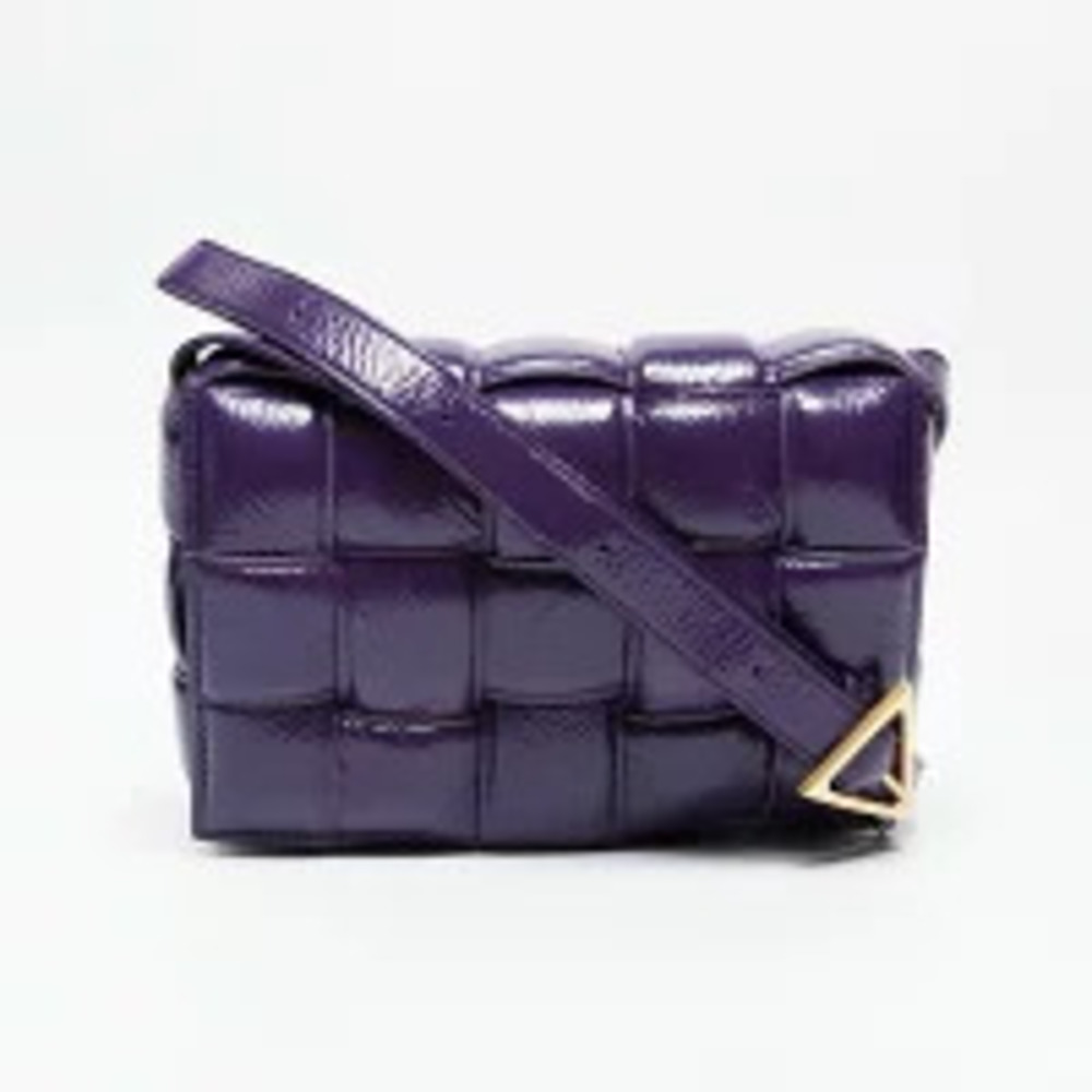 Bottega Veneta Padded Cassette Patent Vernis Leather Shoulder Bag Purple